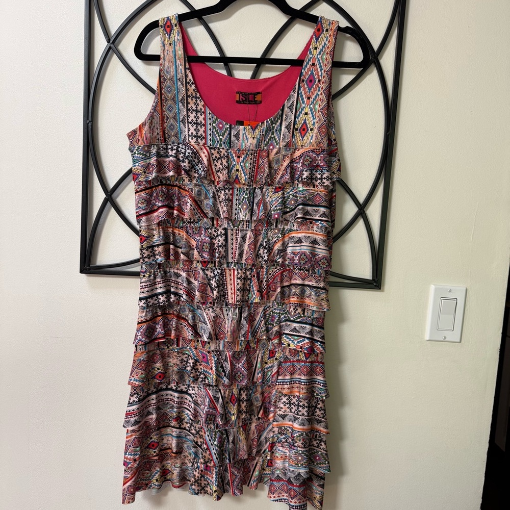 ISLE Valley ruffle Multicolor Patterned Sleeveless Dress